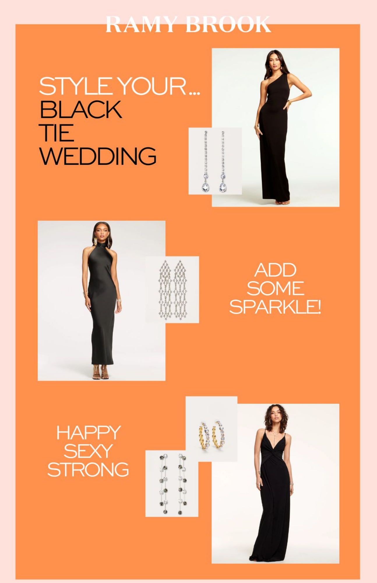 Ramy Brook black tie wedding styling campaign asset